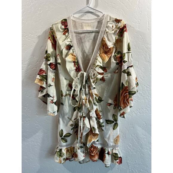 Empress Brasil Isabel Floral Ruffle Mini Dress Tie Front Size S One Size - Picture 15 of 16